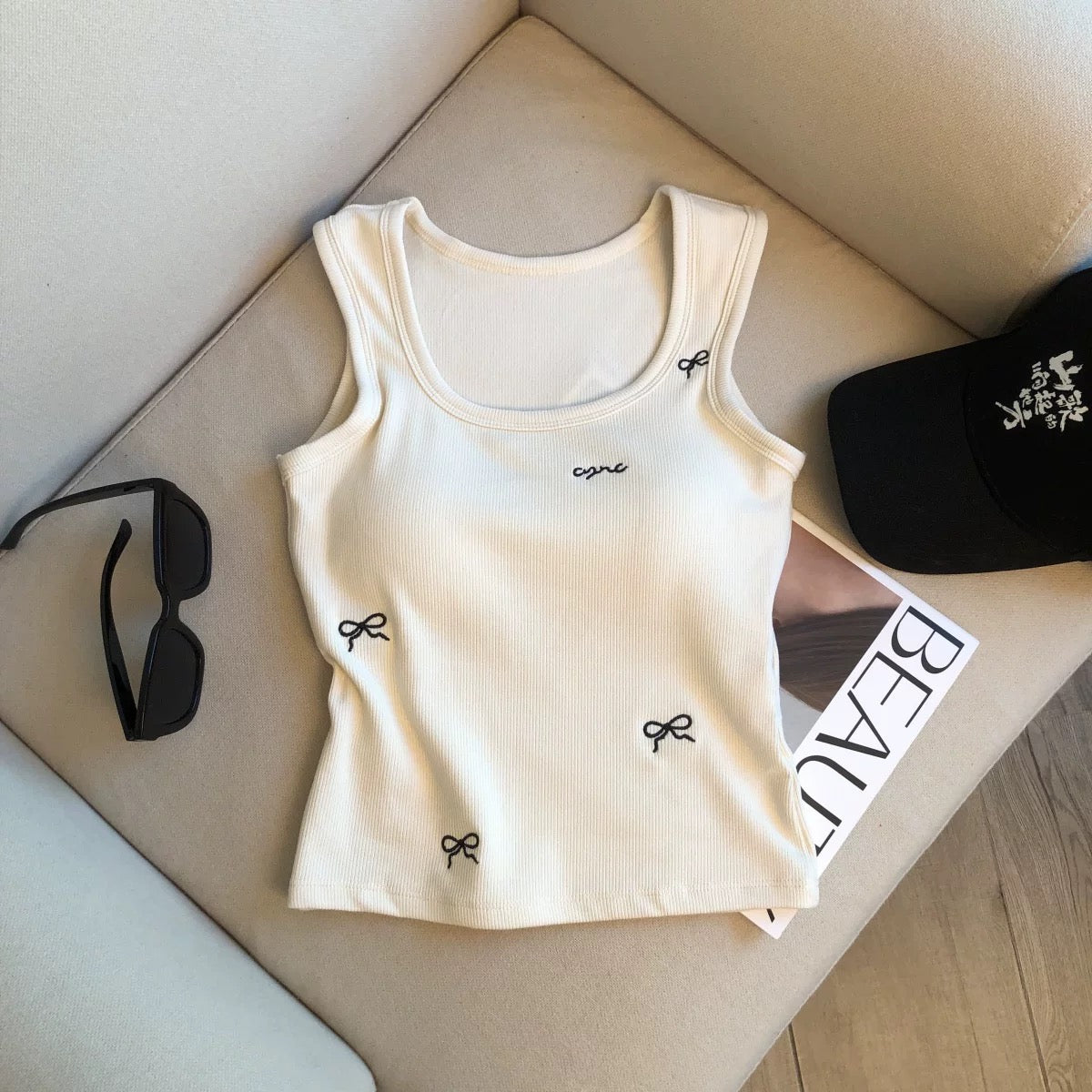 Tessa Ribbon Built-In Bra Tank Top